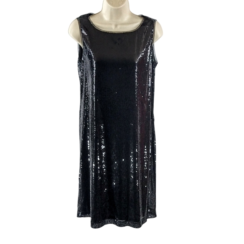 Another Thyme black sequined shift dress
